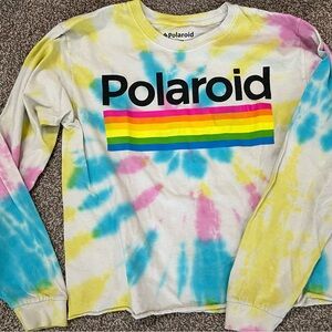Polaroid cropped tie dye long sleevee t shirt